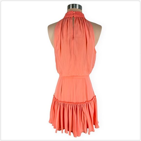 Elizabeth and James Carlita Orange Sherbert Silk High Smocked Neck Dress 6 - Picture 5 of 6